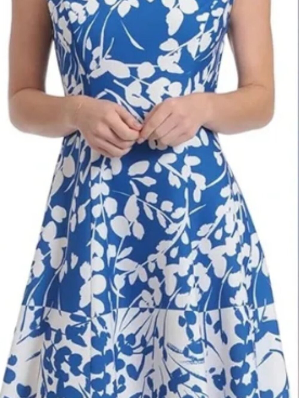 London Times Blue and White Floral Midi Dress
